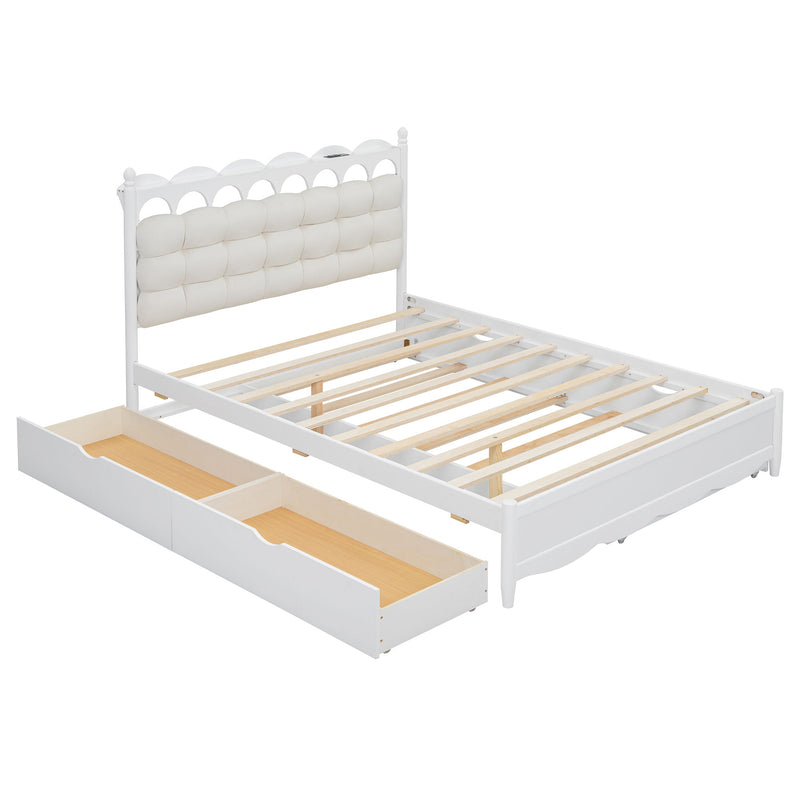 Storage Platform Bed, With 2 Big Drawers, Trundle, One Set Of Sockets & USB Ports