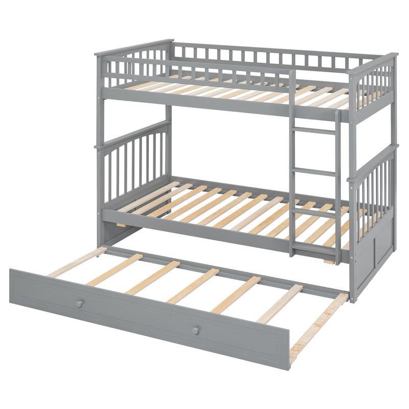 Twin over Twin Bunk Bed with Twin Size Trundle, Convertible Beds, Gray