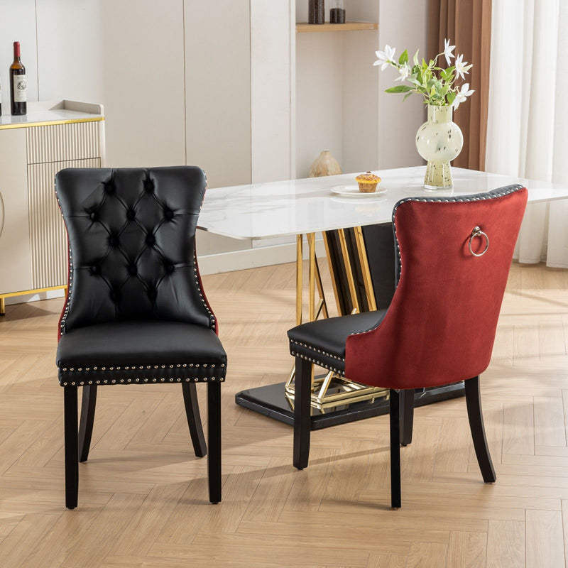 Nikki - Modern, High-End Tufted Solid Wood Contemporary PU And Velvet Upholstered Dining Chair With Wood Legs Nailhead Trim (Set of 2)