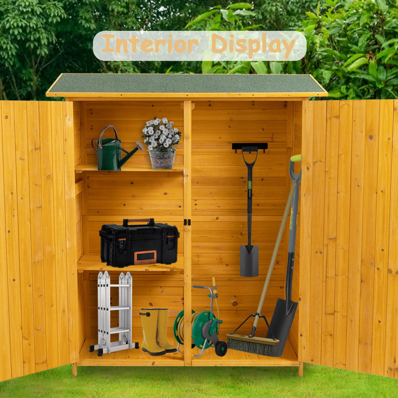 Outdoor Storage Shed With Lockable Door, Wooden Tool Storage Shed With Detachable Shelves & Pitch Roof - Natural