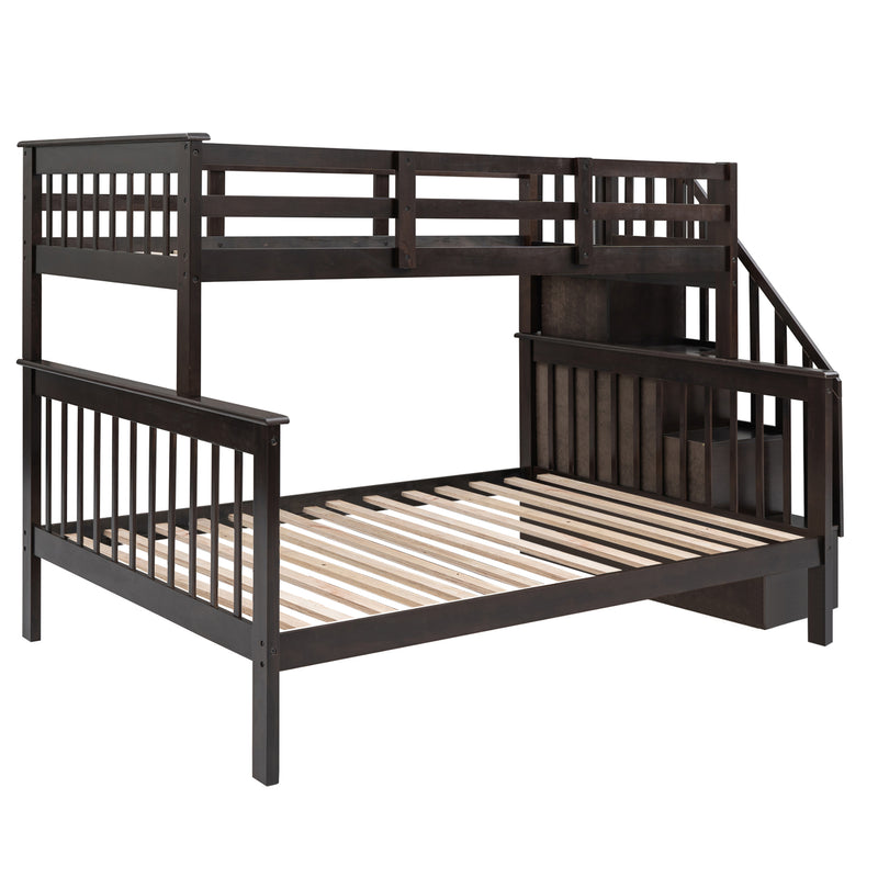 Stairway Twin-Over-Full Bunk Bed with Storage and Guard Rail for Bedroom, Espresso color(OLD SKU :LP000019AAP)