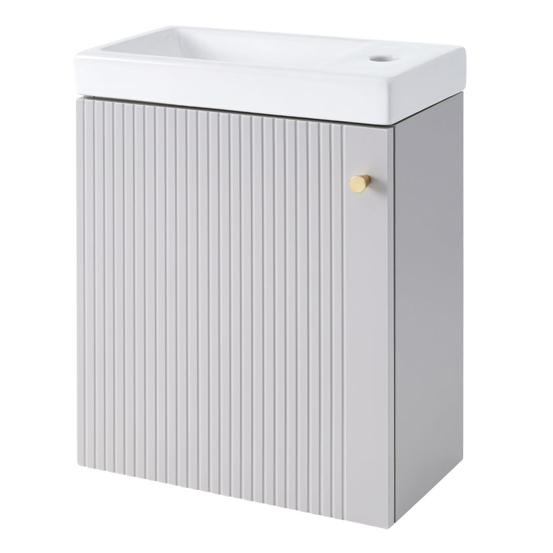 Contemporary Wall-Mounted Bathroom Vanity Combo Cabinet With Ceramic Basin Ideal For Small Bathrooms