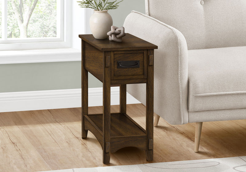 Accent End Table, 2 Tier, Narrow, Storage Drawer, Transitional - Walnut