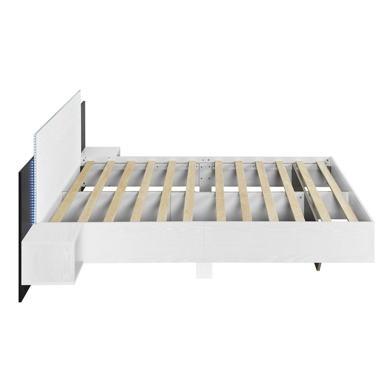 Floating Platform Bed, With LED Lights, Bedside Nightstand