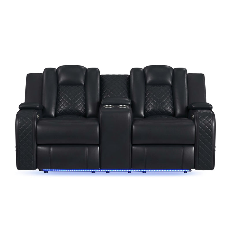 Carlo - Power Motion Loveseat With Power Headrest, Console And LED - Pebble Black