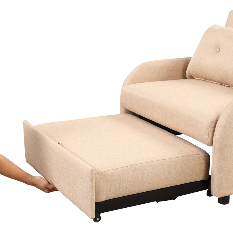 Pull Out Sofa Sleeper 3 In 1 With 2 Wing Table And USB Charge For Nap Line Fabric For Living Room Recreation Room