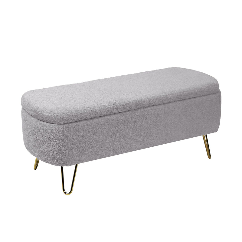 Storage Ottoman Bench For End Of Bed Gold Legs, Modern Camel Faux Fur Entryway Bench Upholstered Padded With Storage For Living Room Bedroom