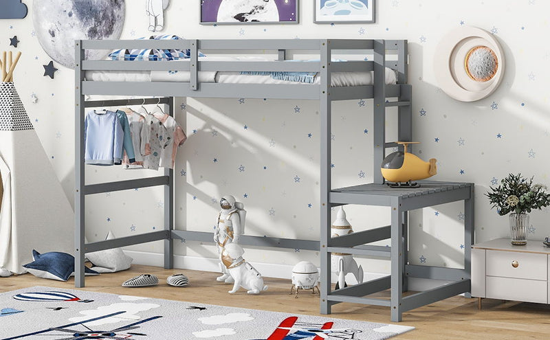 High Loft Bed With Ladder Landing Platform, Ladders, Guardrails