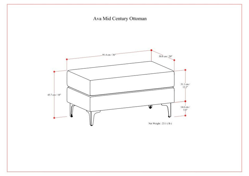 Ava - Versatile Mid Century Ottoman