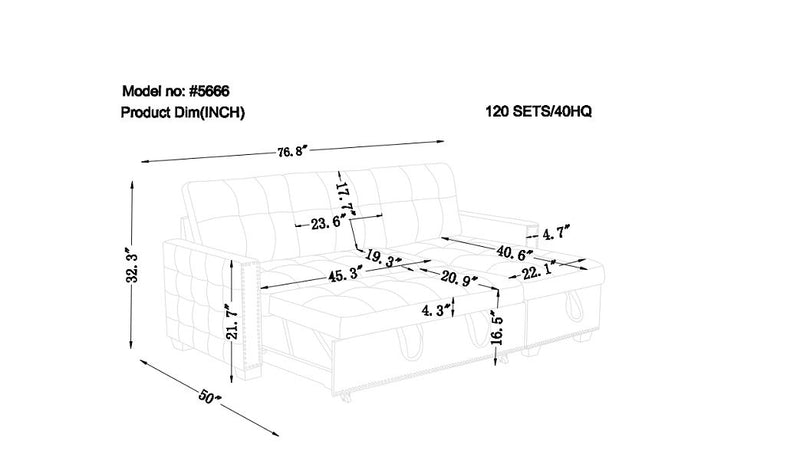 Reversible Sectional Storage Sleeper Sofa Bed, L-Shape 2 Seat Sectional Chaise With Storage, Skin-Feeling Velvet Fabric