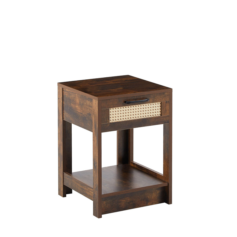 15.75" Rattan End Table With Drawer, Modern Nightstand, Side Table For Living Room, Bedroom