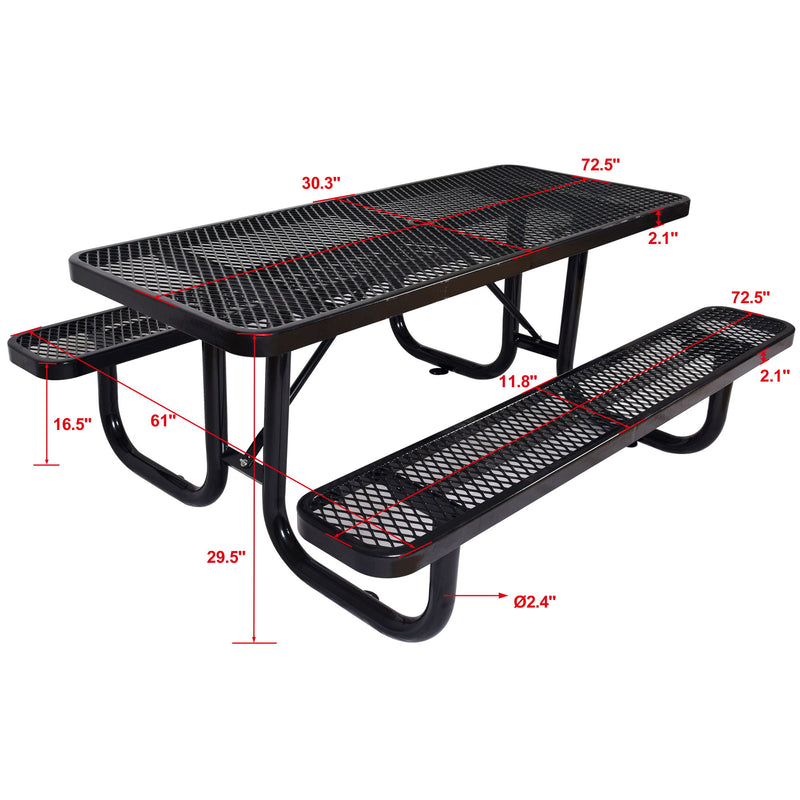 Rectangular Outdoor Steel Picnic Table With Umbrella Pole