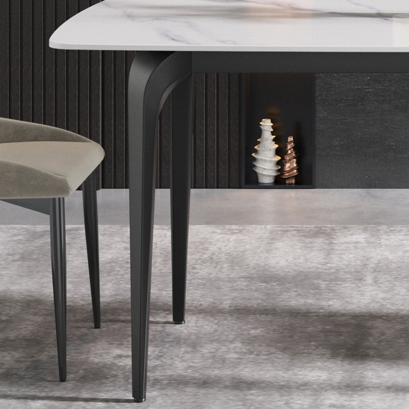 70.87" Modern Artificial Stone Curved Black Metal Leg Dining Table, Can Accommodate 6-8 People - White / Black