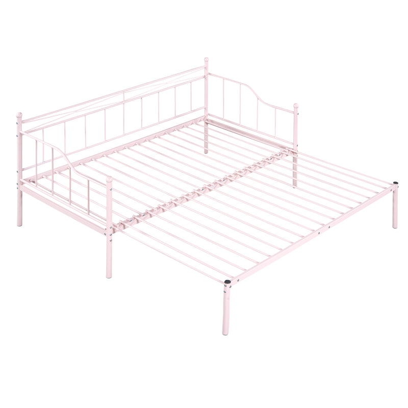 Twin Size Metal Daybed with Trundle, Daybed with Slat No Box required Pink