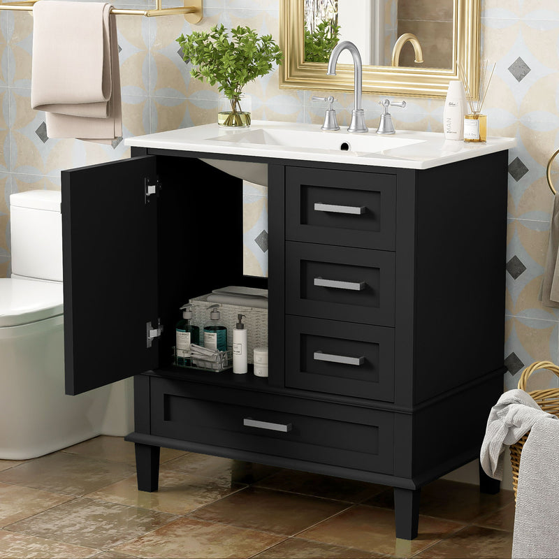 Bathroom Vanity, Modern Bathroom Cabinet With Sink Combo Set, Bathroom Storage Cabinet With A Soft Closing Door And 3 Drawers, Solid Wood Frame