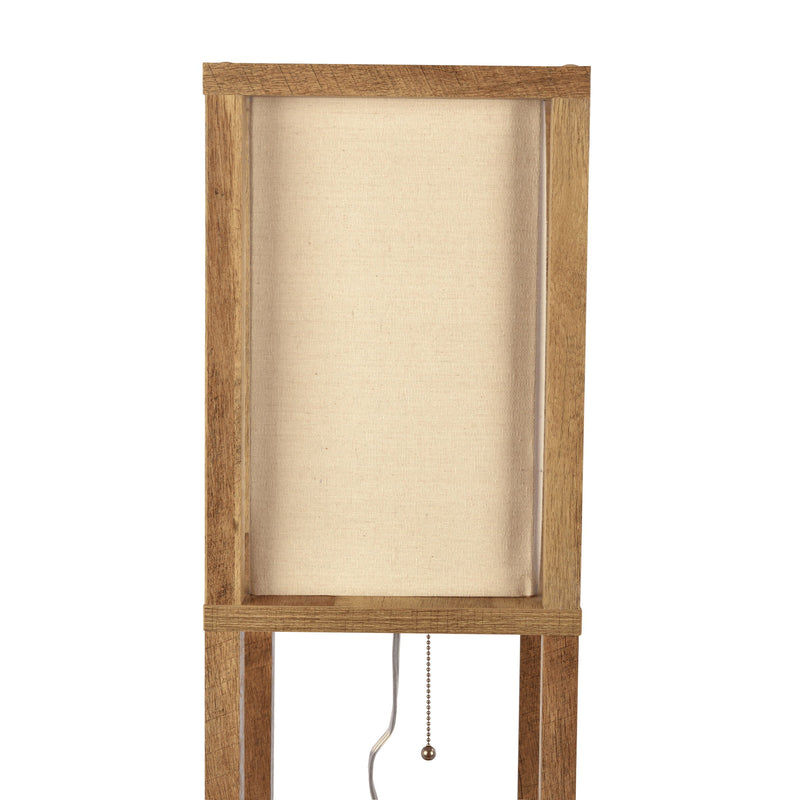 Pinnacle - Shelf Floor Lamp For Bedroom / Living Room, Long Shade - Natural Wood / White