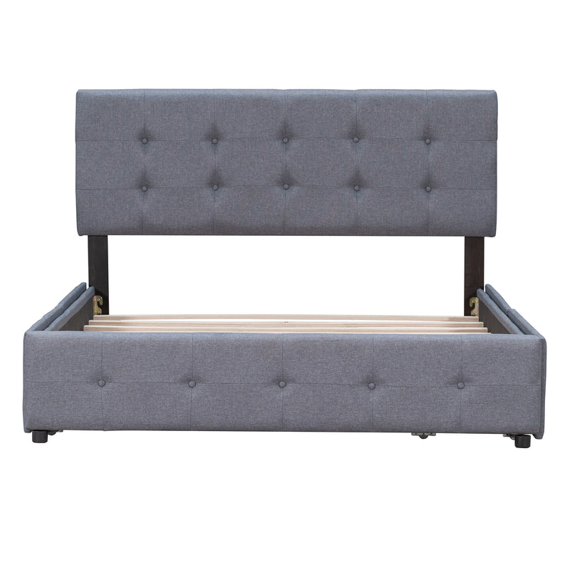 Upholstered Platform Bed with Classic Headboard and 4 Drawers, No Box Spring Needed, Linen Fabric, Queen Size Dark gray(OLD SKU :LP000114AAE)