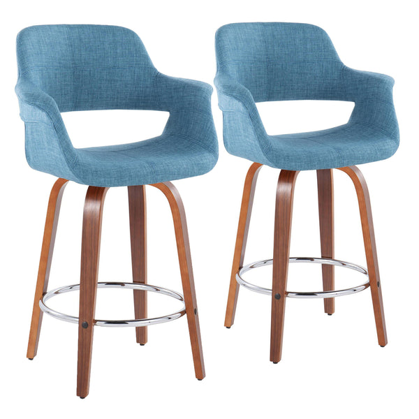 Vintage Flair - Mid-Century Modern Fixed Height Counter Stool With Swivel With Round Footrest (Set of 2)