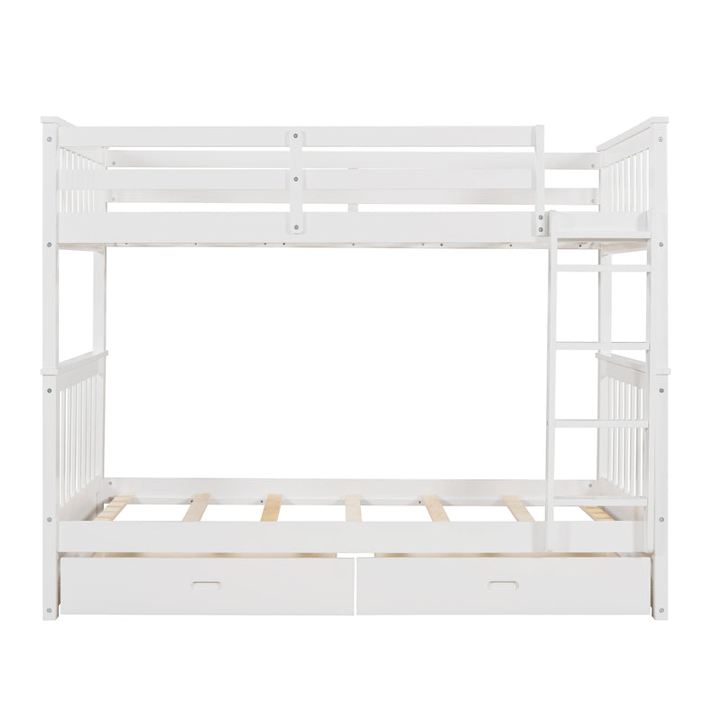 Twin-Over-Twin Bunk Bed with Ladders and Two Storage Drawers (White)(OLD SKU:LT000265AAK)