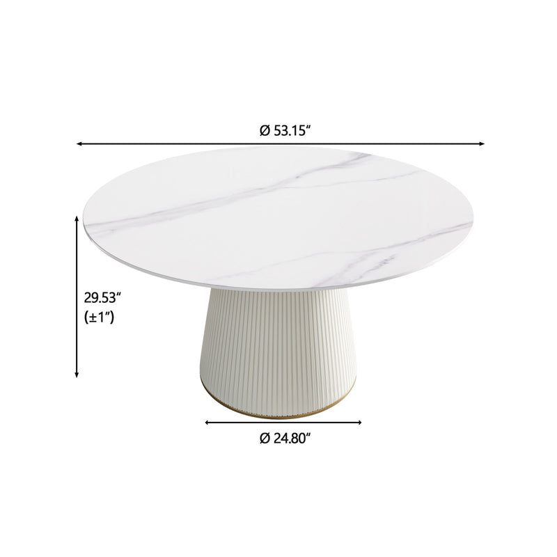 Modern Artificial Stone Round Plywood PU Base Dining Table, Can Accommodate 6 People, (Not Including Chairs) - White / Beige