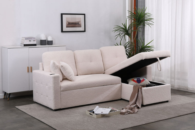 Lambswool - Pull Out Sleeper Sectional Sofa With Storage Chaise