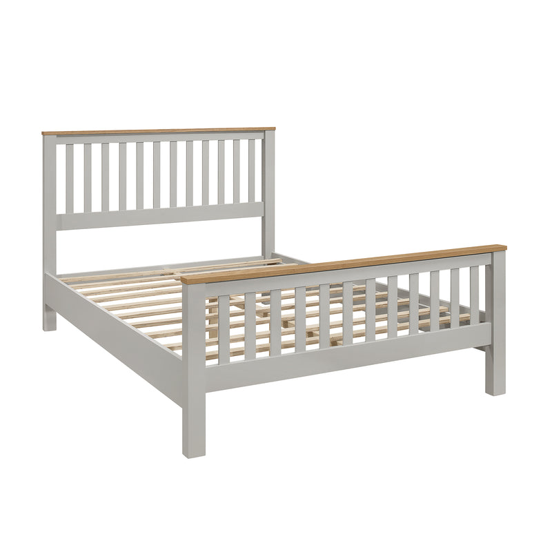 Country Style Concise Gray Solid Platform Bed with Oak Top, No Box Spring Needed, Full