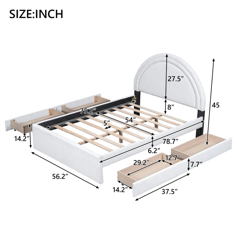 Teddy Upholstered Platform Bed With Four drawers, Full