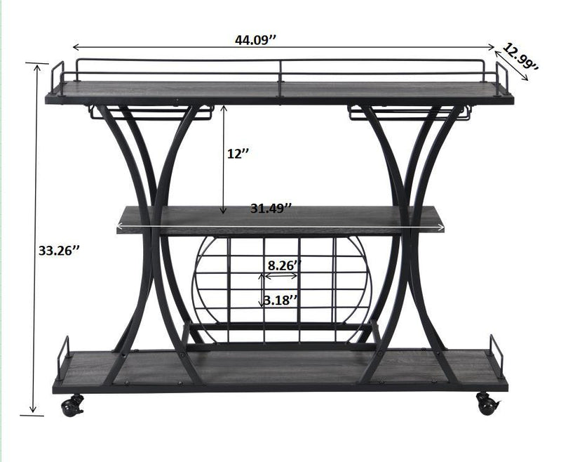 Industrial Bar Cart Kitchen Bar & Serving Cart For Home With Wheels 3 Tier Storage Shelves - Black / Gray