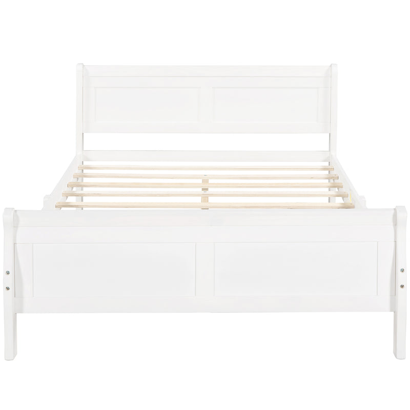 Queen Size Wood Platform Bed with Headboard and Wooden Slat Support (White)