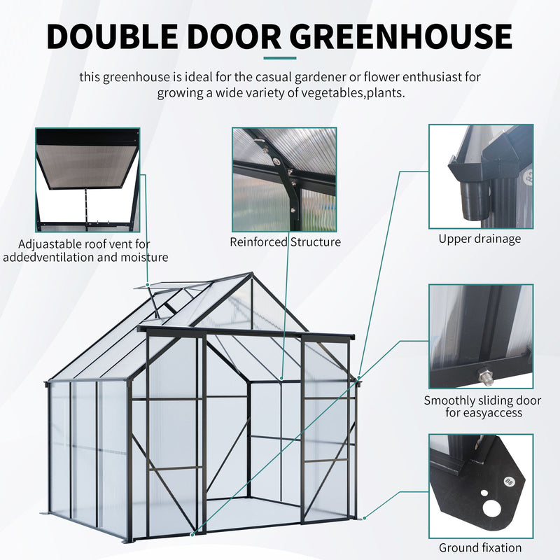 Double Door Polycarbonate Greenhouse Raised Base And Anchor Aluminum Heavy Duty Walk In Greenhouses For Outdoor Backyard In All Season