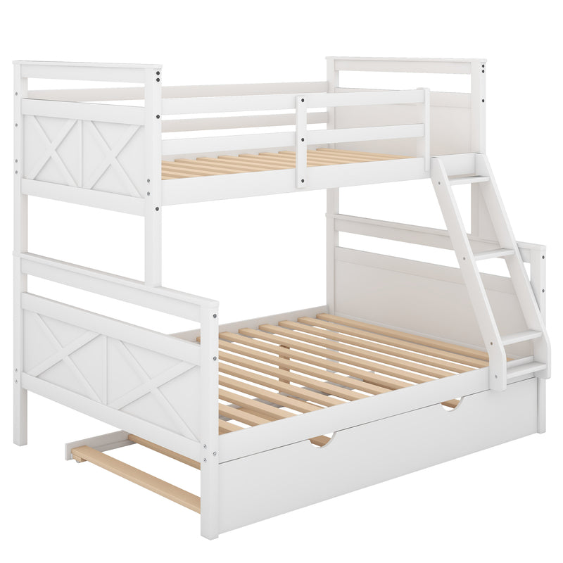 Twin over Full Bunk Bed with Ladder, Twin Size Trundle, Safety Guardrail, White(Old SKU: SM000208AAE-1)