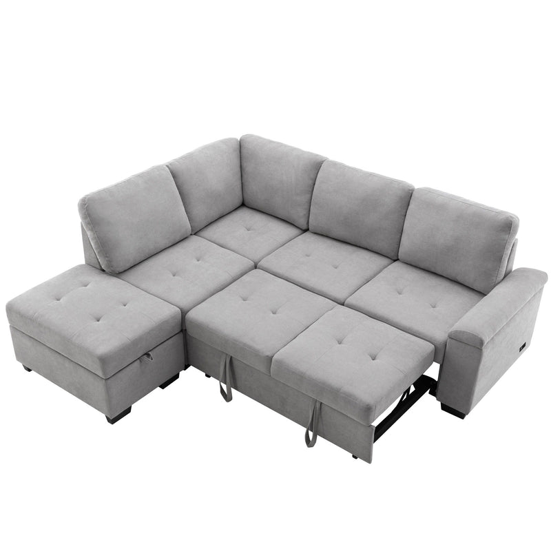 Sleeper Sectional Sofa, L-Shape Corner Couch Sofa Bed With Storage Ottoman & Hidden Arm Storage & USB Charge For Living Room Apartment