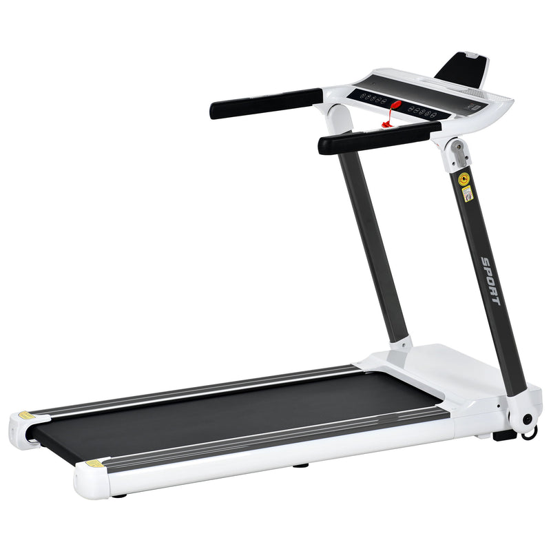 Portable Compact Treadmill, Electric Motorized 3.5Hp, 14Km / H, Medium Running Machine Motorised Gym 330Lbs, Foldable For Home Gym Fitness Workout Jogging Walking, Bluetooth Speaker App Fitime - White