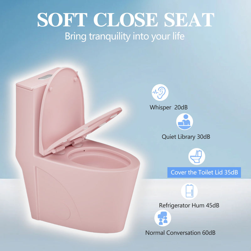 1.1 / 1.60 Gpf Dual-Flush One Piece Toilet, Water-Saving Elongated Comfort Height Floor Mounted, Soft Close 1000 Gram Map Flushing Score Toilet 23T01-Rs - Rose