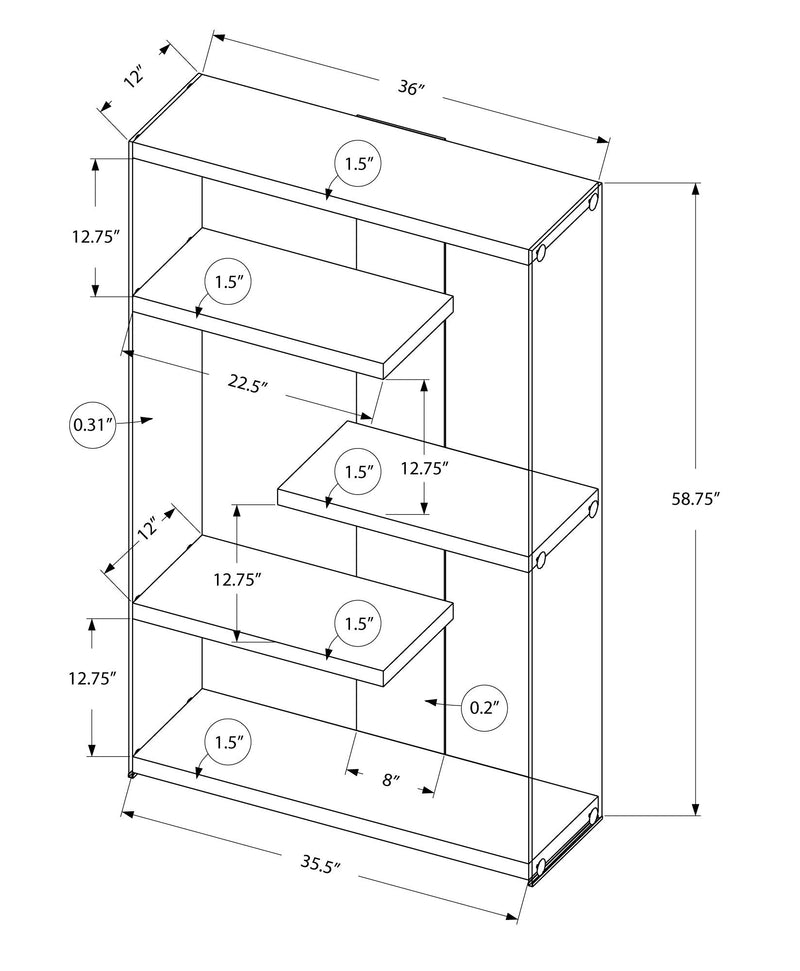 Bookshelf, Bookcase, Etagere, 5 Tier, Office, Glossy Contemporary & Modern - White