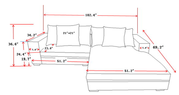 Luxe - Oversized 2 Piece Sectional Couches For Living Room, L Shaped Sofa With Chaise