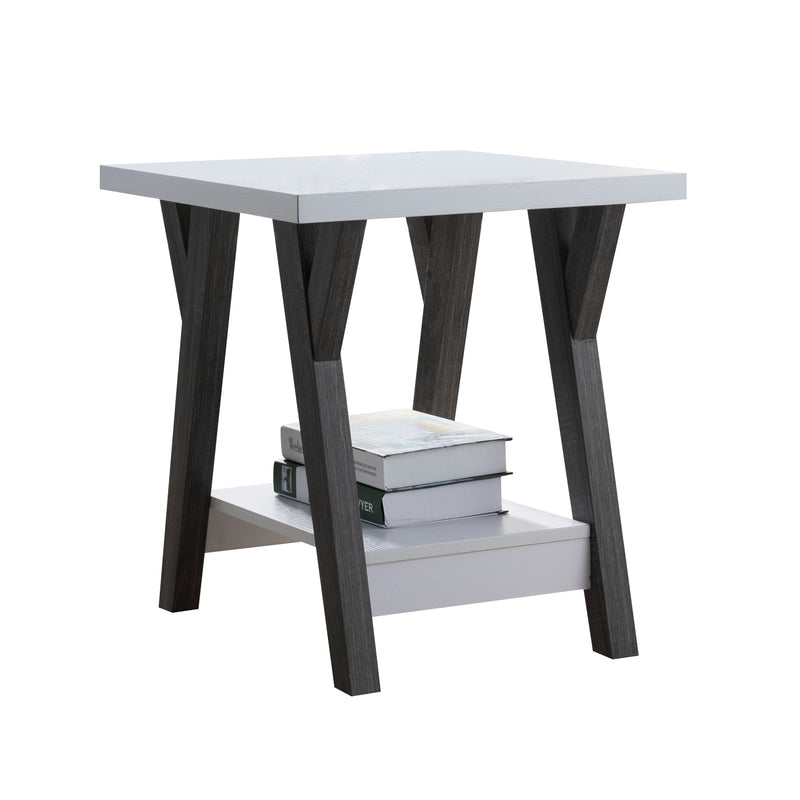 Modern End Table, Chair Side End Table For Living Room With Shelf Display - White