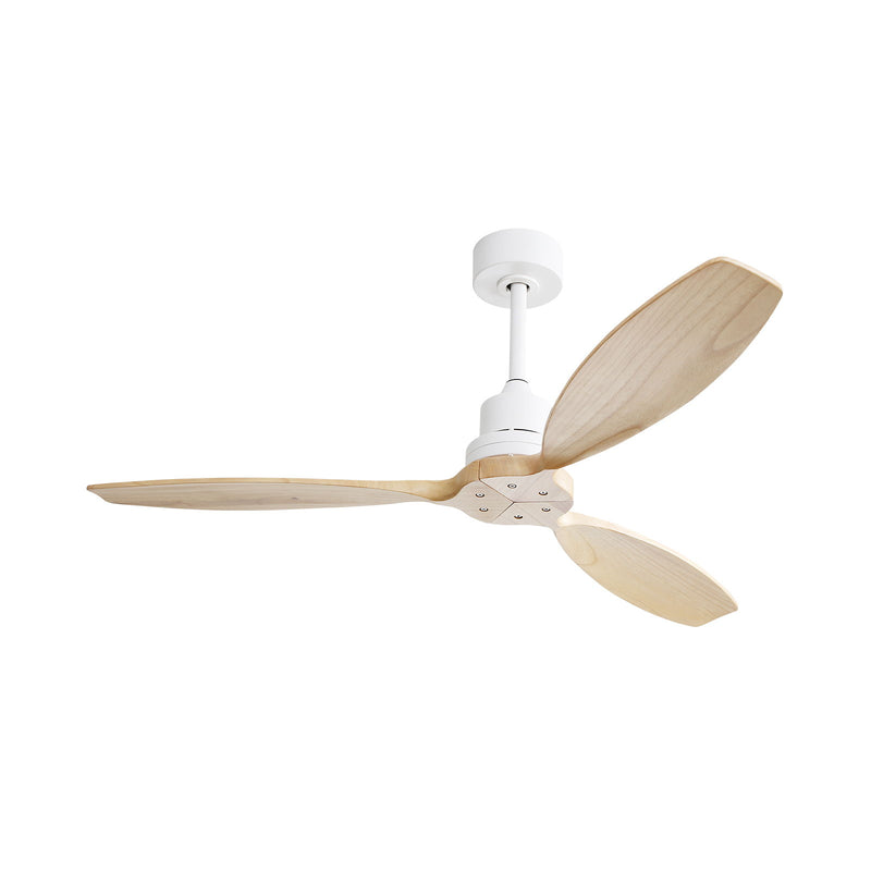 Wooden Ceiling Fan White 3 Solid Wood Blades Remote Control Reversible Dc Motor Without Light - Light Brown / White