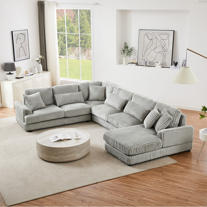 Oversized Sectional Sofa U - Shaped Sofa Couch Modern Sofa Upholstered In Soft Corduroy With A Chaise Lounge For Living Room