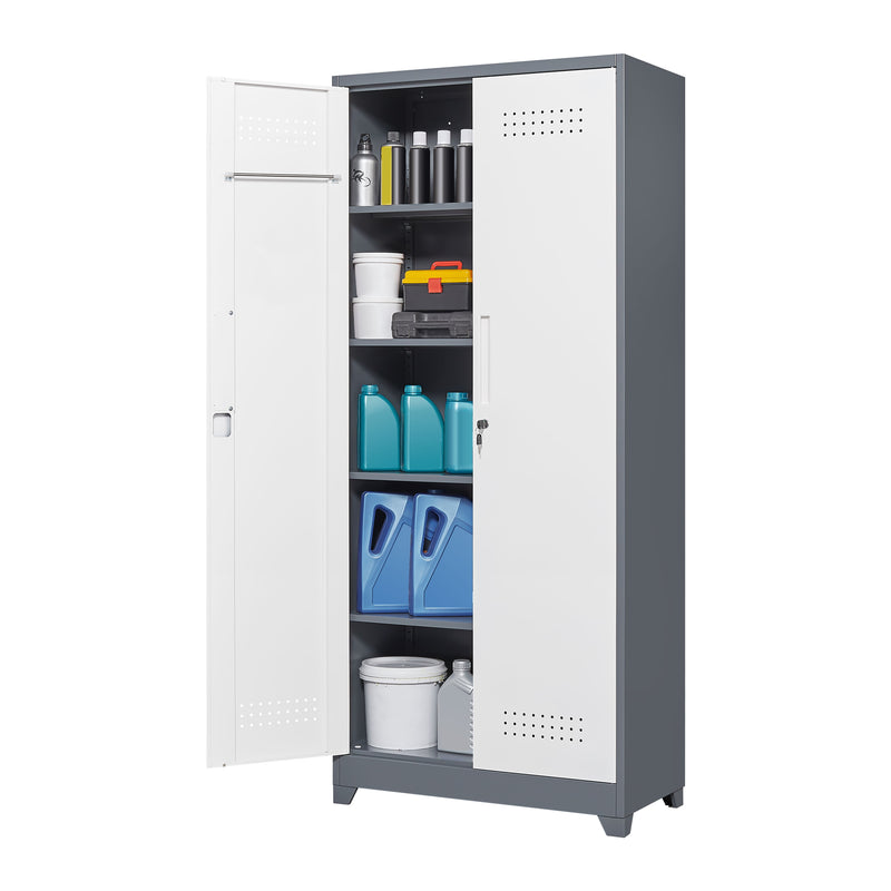 Metal Storage Cabinets, Cleaning Tool Cabinet With Locking Door, Tall Broom Tool Organizer And Storage, Large Storage Cabinet For Kitchen