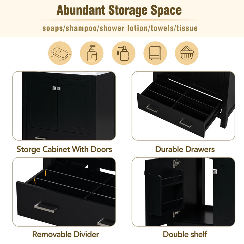 Bathroom Vanity With Single Sink, Combo Cabinet Undermount Sink, Bathroom Storage Cabinet With Two Doors And A Drawer, Soft Closing, Multifunctional Storage, Solid Wood Frame