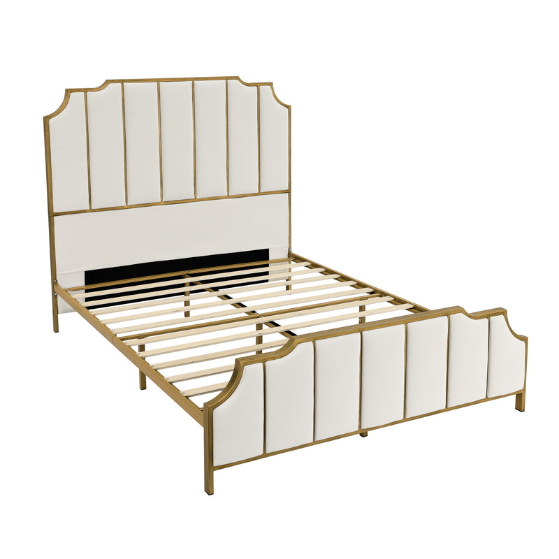 Queen Size Bed Frame,Upholstered Platform Bed & High headboard with Wood Slat Support,No Box Spring Needed,Easy Assembly, Velvet White