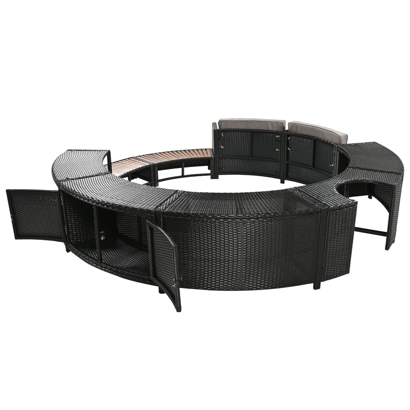 Spa Surround Spa Frame Patio Rattan Sofa Set With Storage Spaces, Mini Sofa And Comfortable Cushion For Patio, Backyard