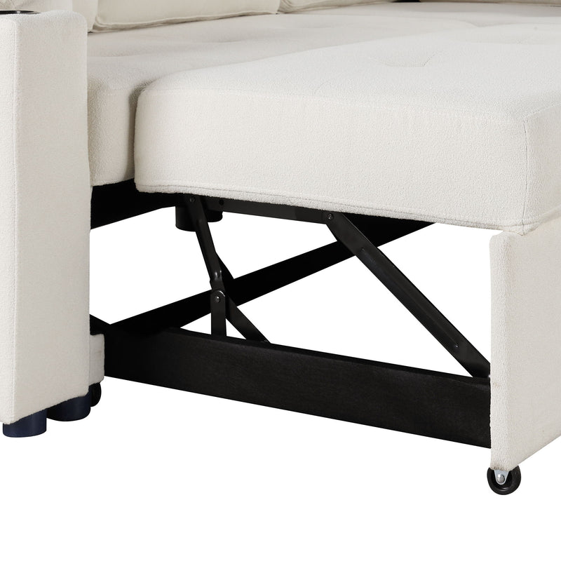 L-Shape Sofa Bed Pull-Out Sleeper Sofa With Wheels, USB Ports, Power Sockets For Living Room