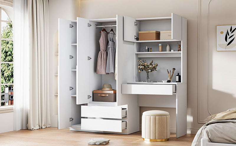 3 Door Storage Desk Wardrobe For Bedroom With Shelves And 3 Drawers