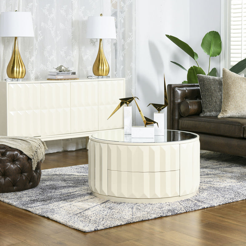 Facino - Round Storage Coffee Table - White Birch