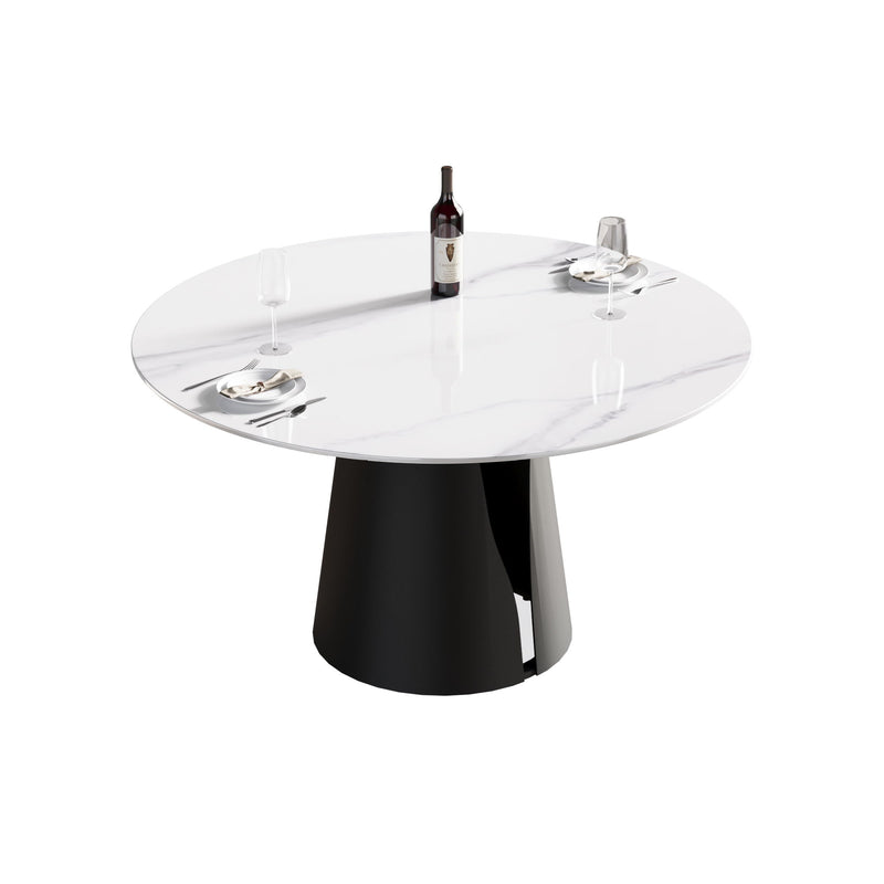 53.15" Modern Artificial Stone Round Carbon Steel Base Dining Table, Can Accommodate 6 People - White / Black