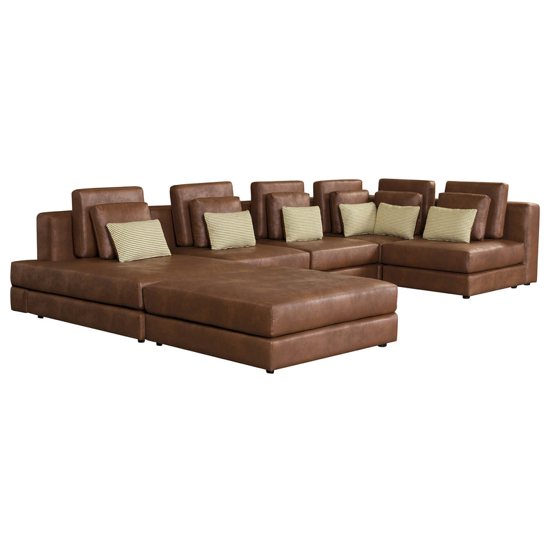 112.7" Modular Sectional Sofa Corner Sofa Chaise Lounge with Movable Ottoman for Living Room, Brown