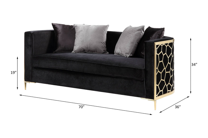 Fergal - Loveseat - Black Velvet & Gold Finish