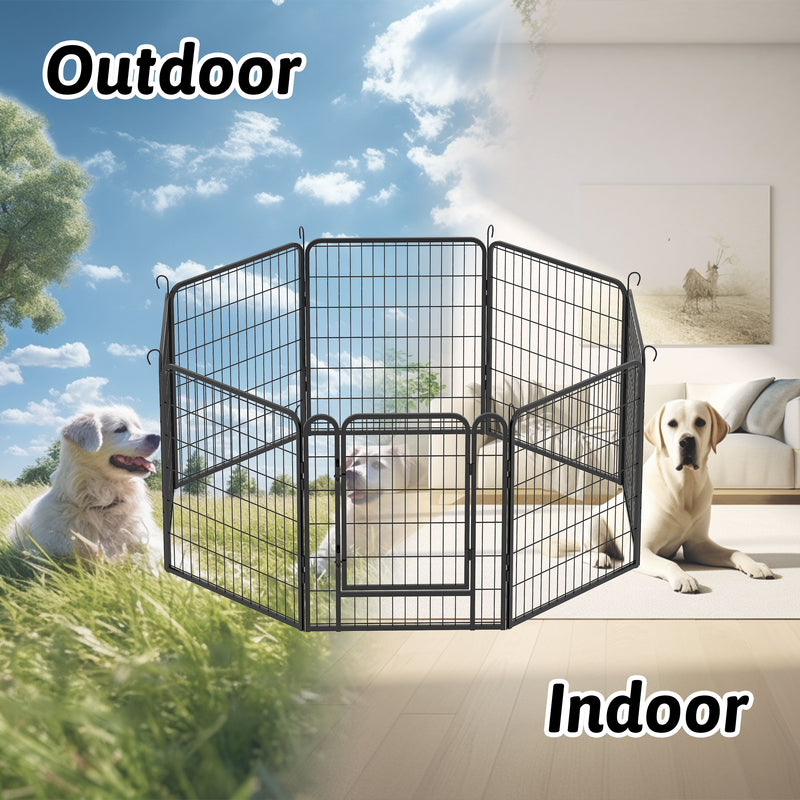 Heavy Duty Metal Playpen With Door, Dog Fence Pet Exercise Pen For Outdoor, Indoor